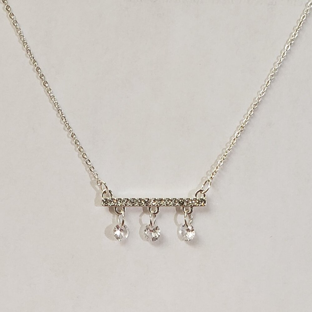 bjoux Bar Delicates, NWT, silver tone rhinestone bar dangle pendant necklace